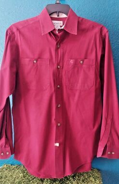 Carhartt Mens Long Sleeve Button Down Shirt Size Medium Dark Red